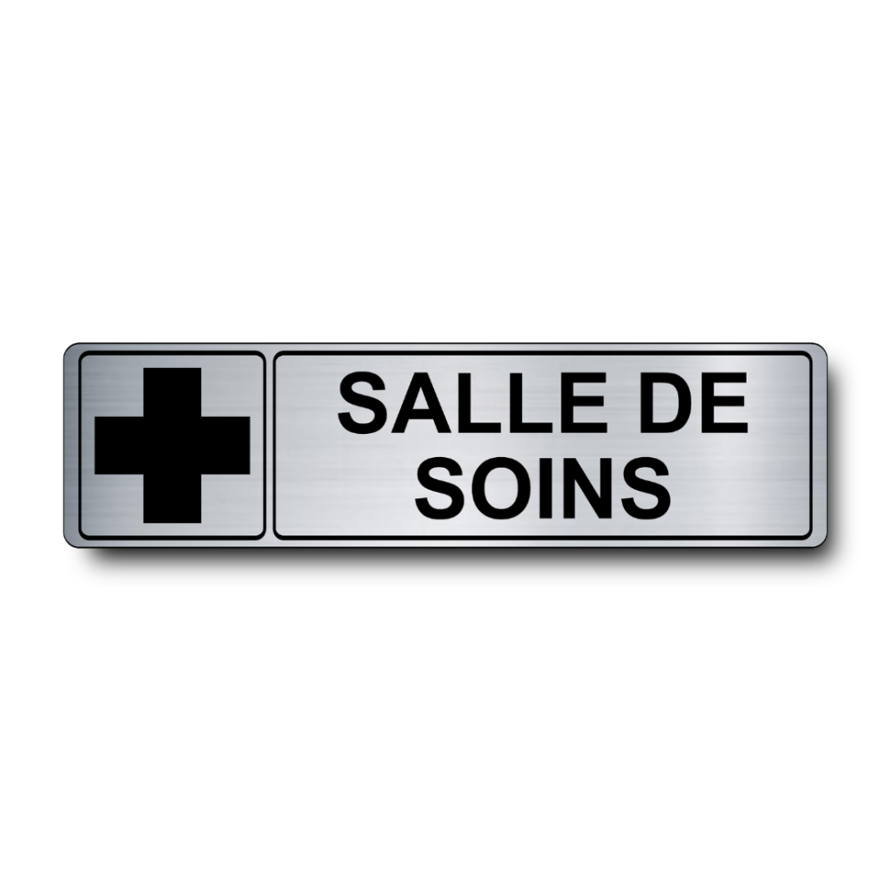 Plaque de porte Salle de Soins PVC argent brossé - pictogramme croix médicale - Immograv