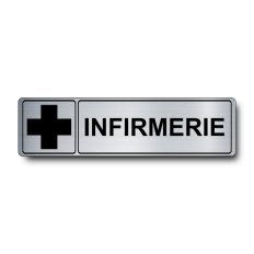 Plaque de porte Infirmerie PVC argent brossé - pictogramme croix médicale - Immograv