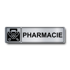 Plaque de porte Pharmacie PVC argent brossé - pictogramme trousse de médicaments - Immograv