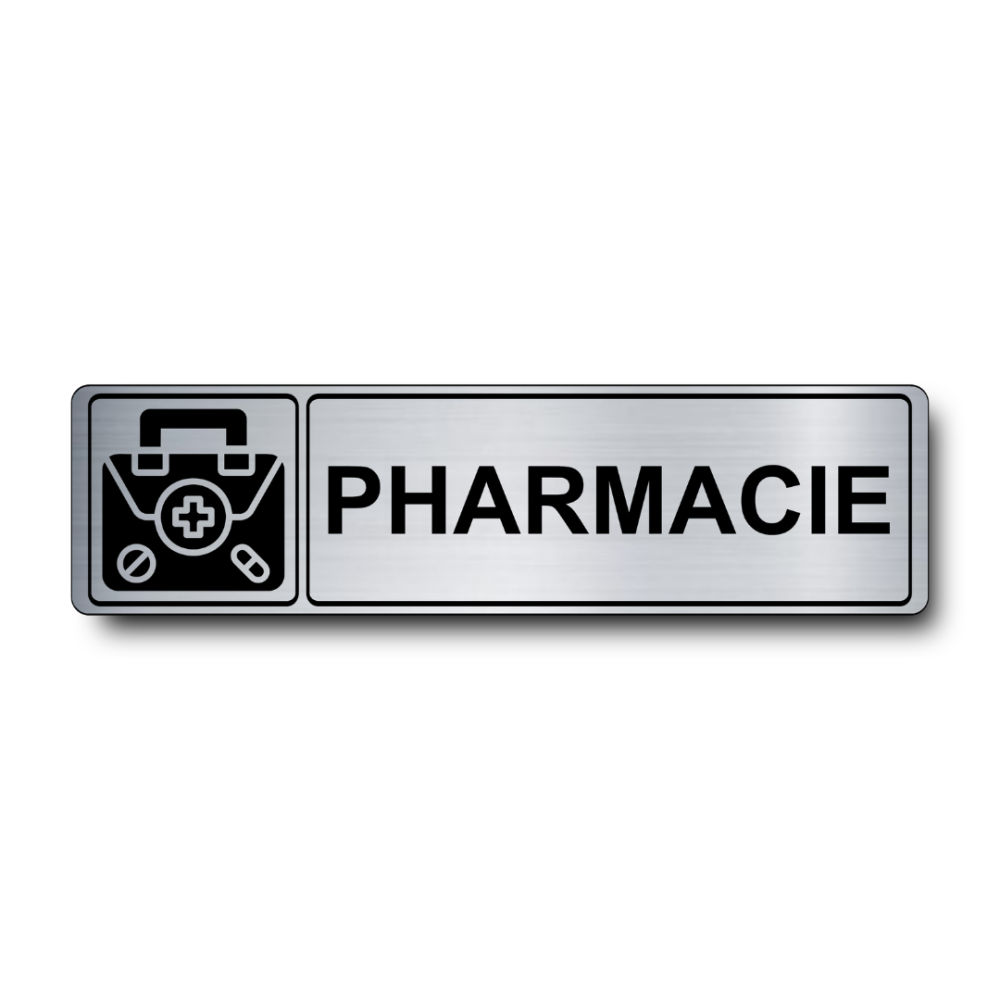 Plaque de porte Pharmacie PVC argent brossé - pictogramme trousse de médicaments - Immograv