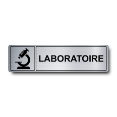 Plaque de porte Laboratoire PVC argent brossé - pictogramme microscope - Immograv