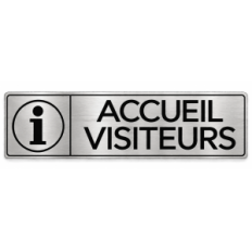 Plaque de porte Accueil Visiteurs - pictogramme accueil et visiteurs PVC Argent Brossé - Immograv