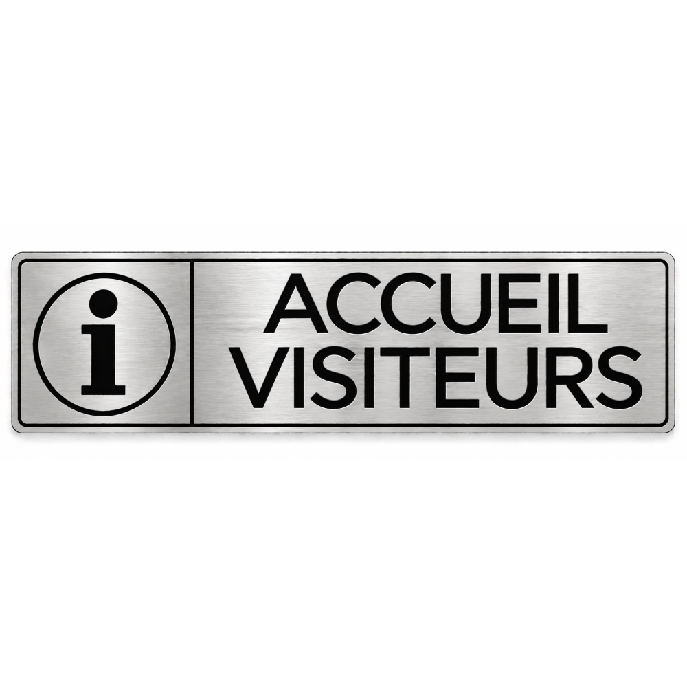 Plaque de porte Accueil Visiteurs - pictogramme accueil et visiteurs PVC Argent Brossé - Immograv