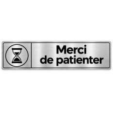 Plaque de porte Merci de patienter - pictogramme attente PVC Argent Brossé - Immograv