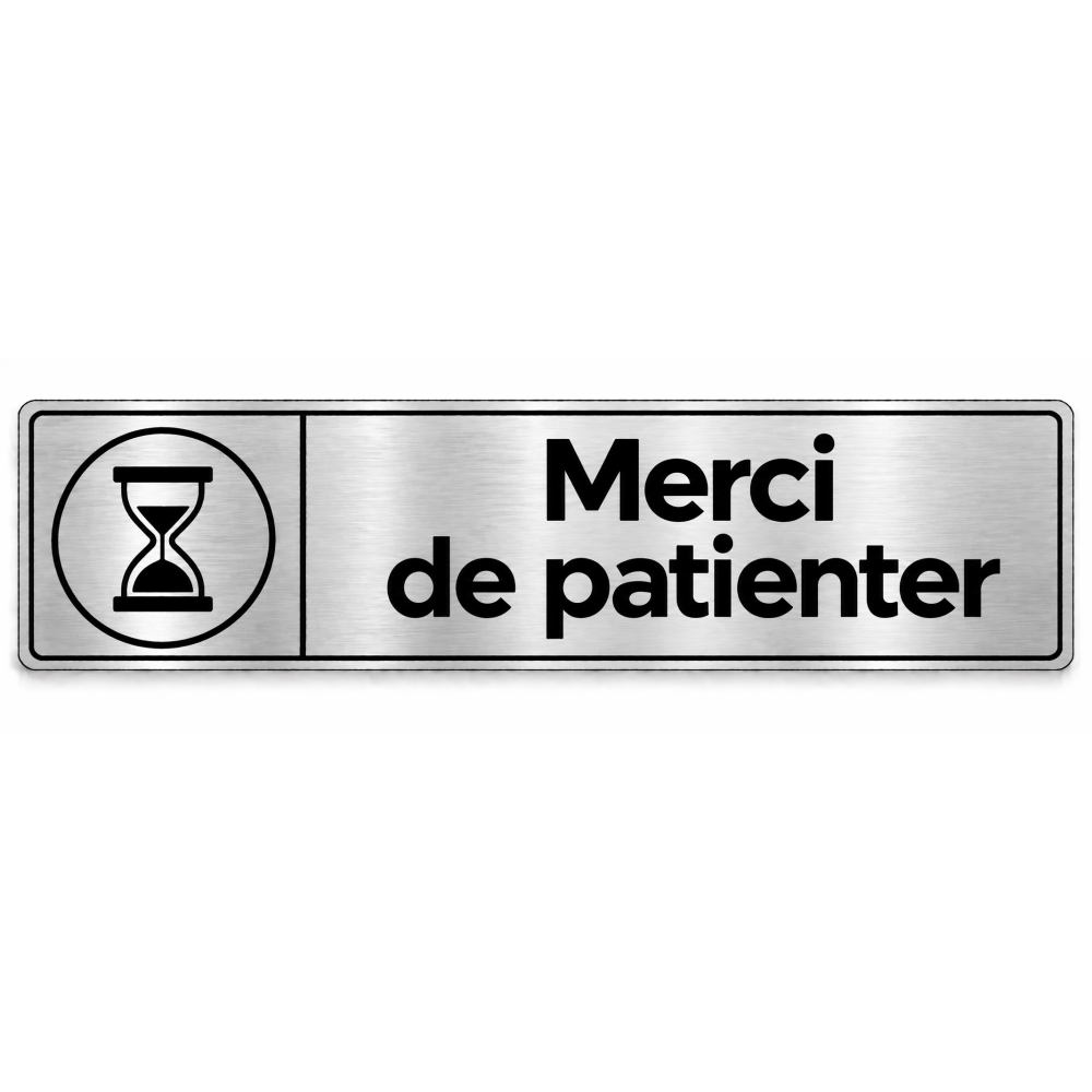 Plaque de porte Merci de patienter - pictogramme attente PVC Argent Brossé - Immograv