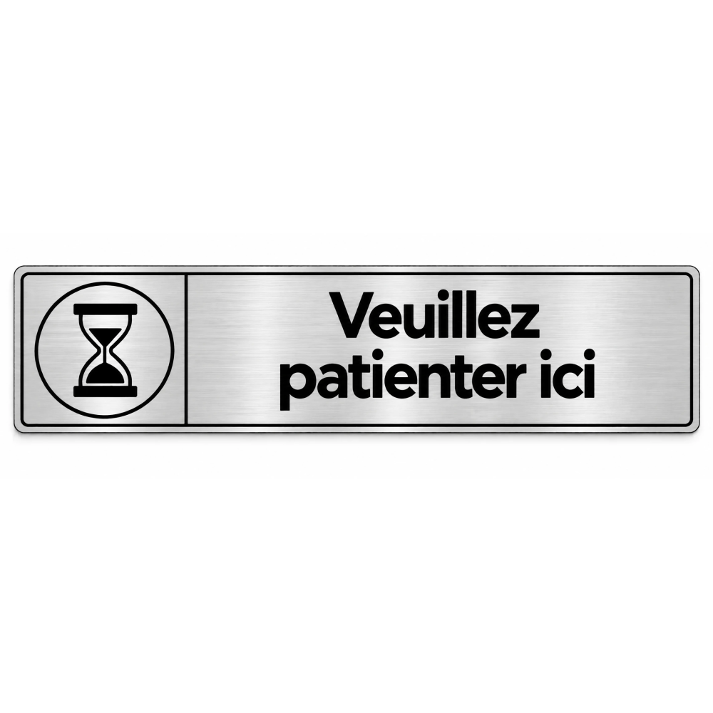 Plaque de porte Veuillez patienter ici - pictogramme attente PVC Argent Brossé - Immograv