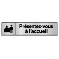 Plaque de porte Présentez-vous à l’accueil - pictogramme accueil PVC Argent Brossé - Immograv